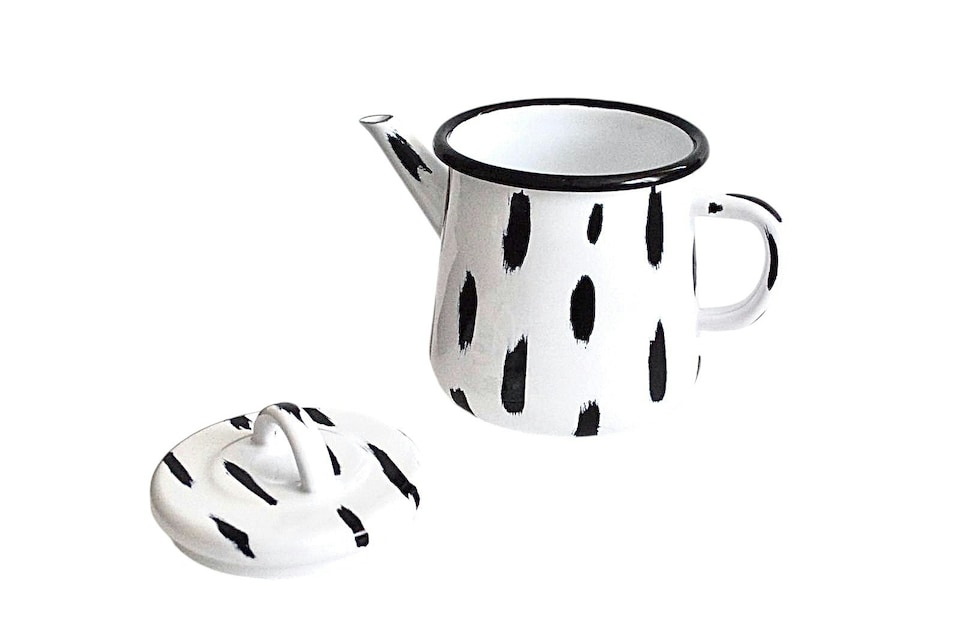 image 1 of Stripe Collection Enamel Two Mugs & Teapot Gift Set