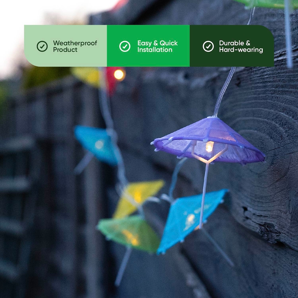 image 1 of Gardenwize 2m Solar Cocktail Umbrella String Lights Outdoor | Multi