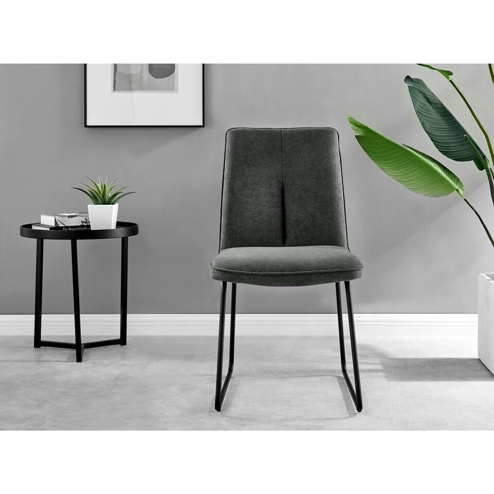 image 1 of Furniturebox 2x Halle Dark Grey Fabric Black Leg Dining Chairs