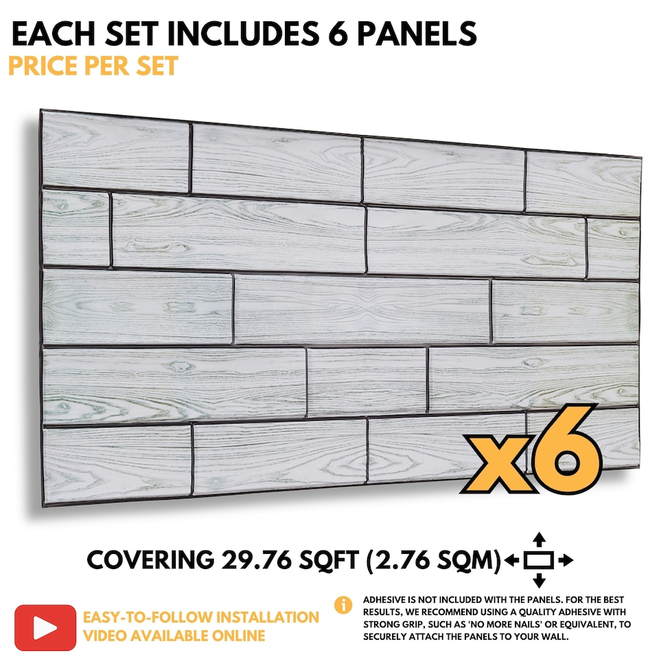 image 1 of NOVECRAFTO 3D Faux Wood Wall Panels – 6 PVC Sheets, Covers 2.76 sqm (29.76 sq ft), 96x48cm Each – Decorative Grey Wood Texture Cladding, Moisture Resistant