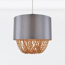 First Choice Lighting Grey Faux Silk & Copper Jewelled Ceiling Light Shade Grey | Copper