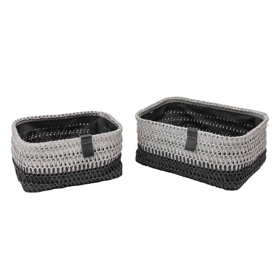 image 1 of JVL Kenzi Set of 2 Rectangular Storage Baskets with Lids, Practical Home Organisation, Light Grey