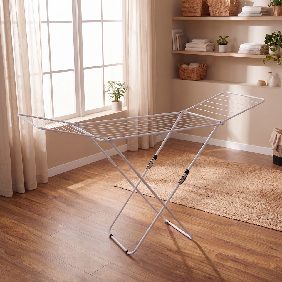 image 1 of Home Vida Winged Airer Freestanding Metal Folding Clothes Drying Rack