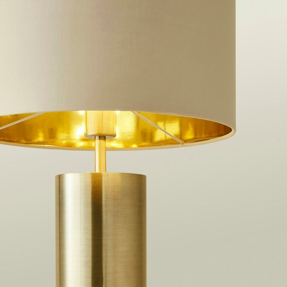 image 1 of ValueLights Lexy Beige & Metallic Gold Shade with Gold Dimmable Touch Table Lamp & LED Bulb