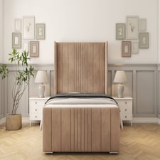 Sloomy Hargrave Mink Naples Bed Frame With 50" Upholstered Wingback Headboard 4'6 Double