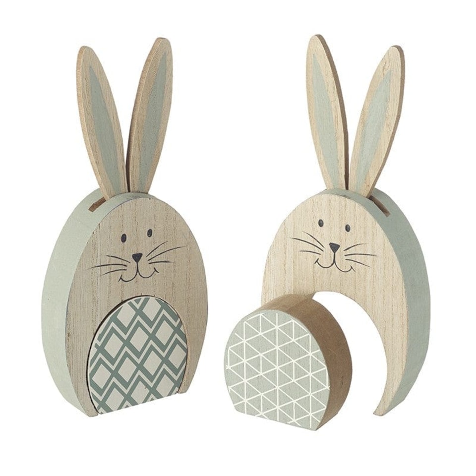 Heaven Sends Set of 2 Mix and Match Wooden Easter Bunny Decorations