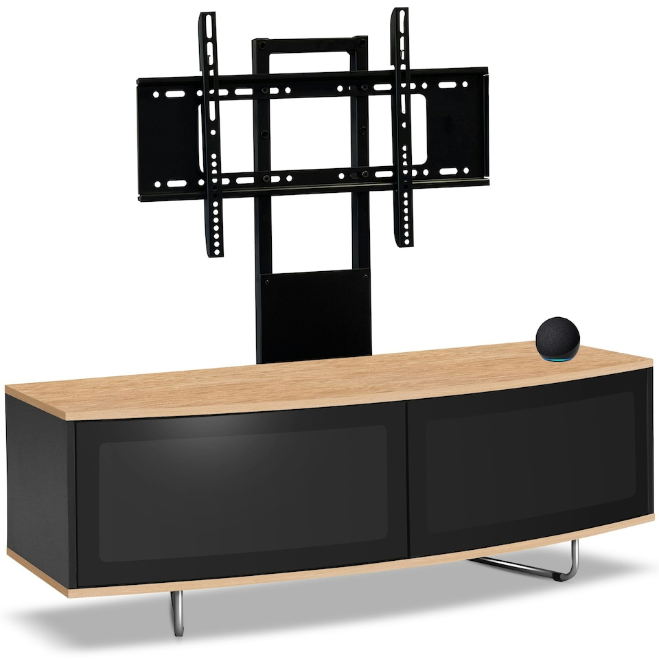 image 1 of Centurion Supports Caru Black Oak Beam-Thru Remote Friendly Super-Contemporary D Shape Design 32"-65" LED/OLED/LCD TV Cabinet with Mounting Arm Black | Oak