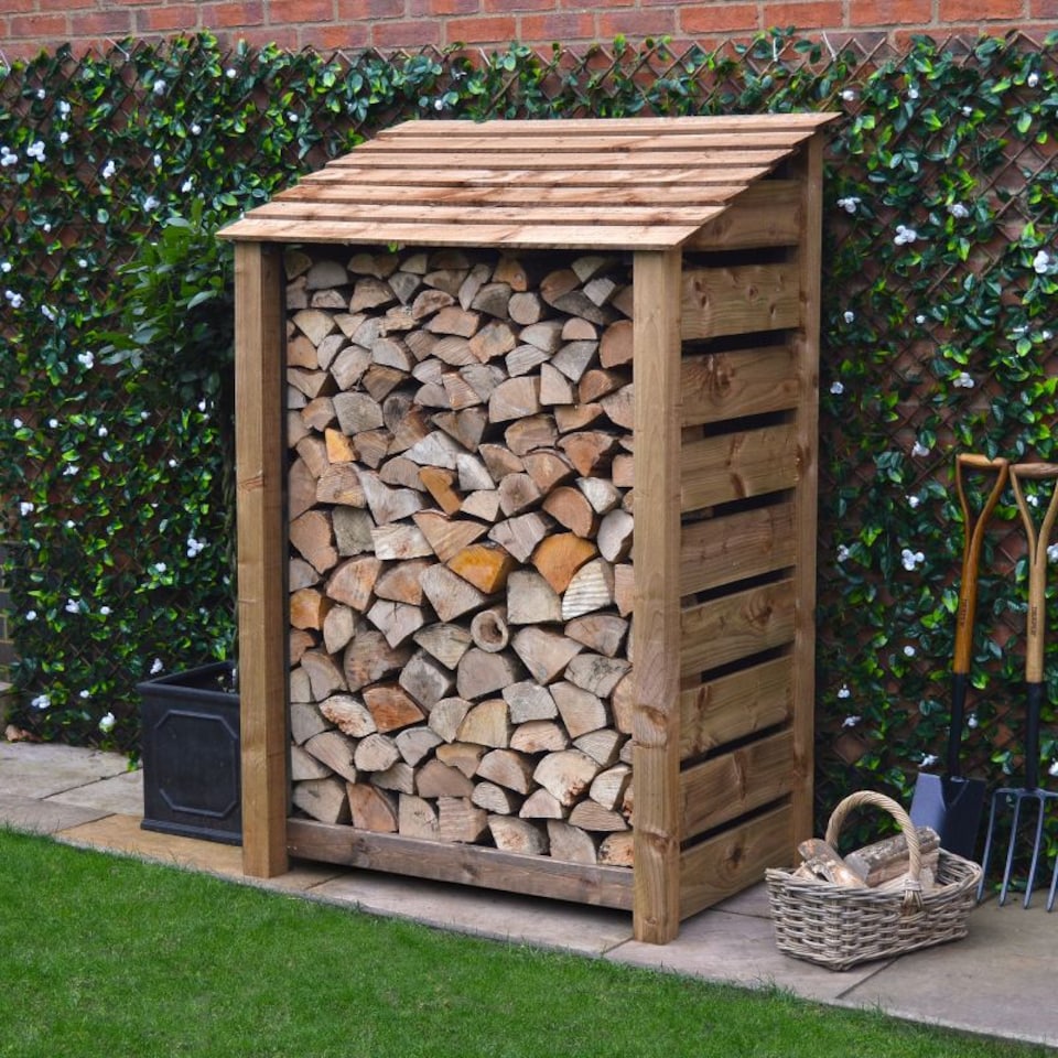 image 1 of Greetham 6ft Log Store - L80 x W123 x H181 cm - Rustic Brown