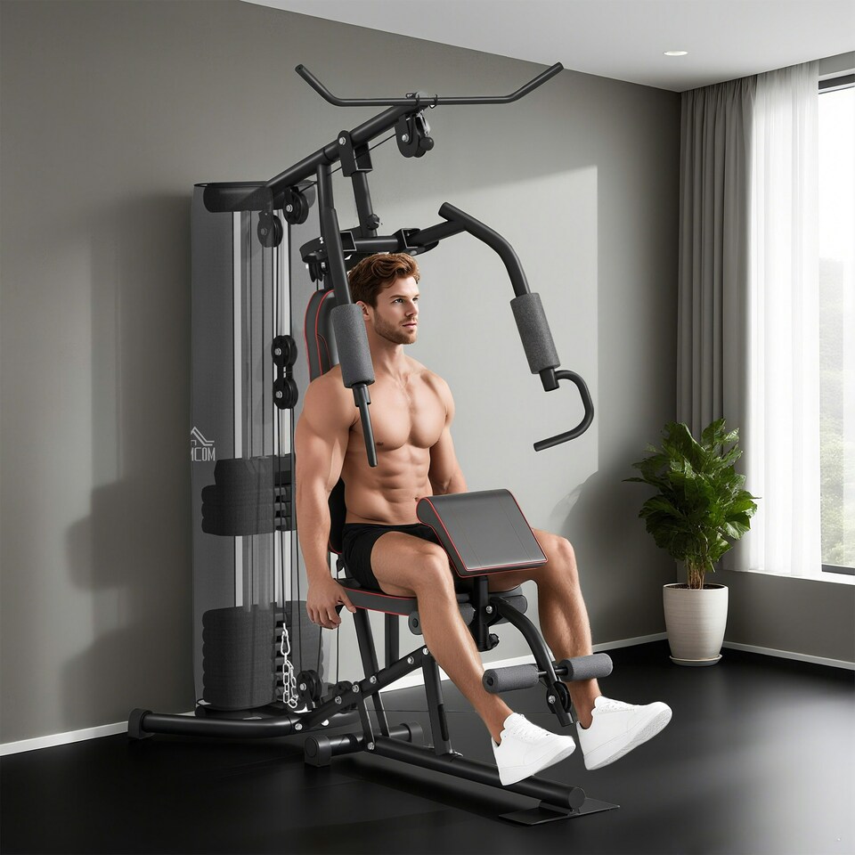 image 1 of HOMCOM Multi Gym Fitness Equipment Exercise Machine with 45Kg Weight Stack