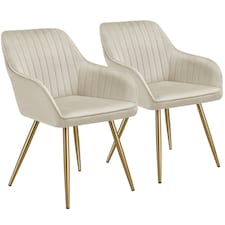 Dining Chair Marilyn - quilted velvet, continuous backrest, gold steel legs | Cream | cream/gold | One Size | 2