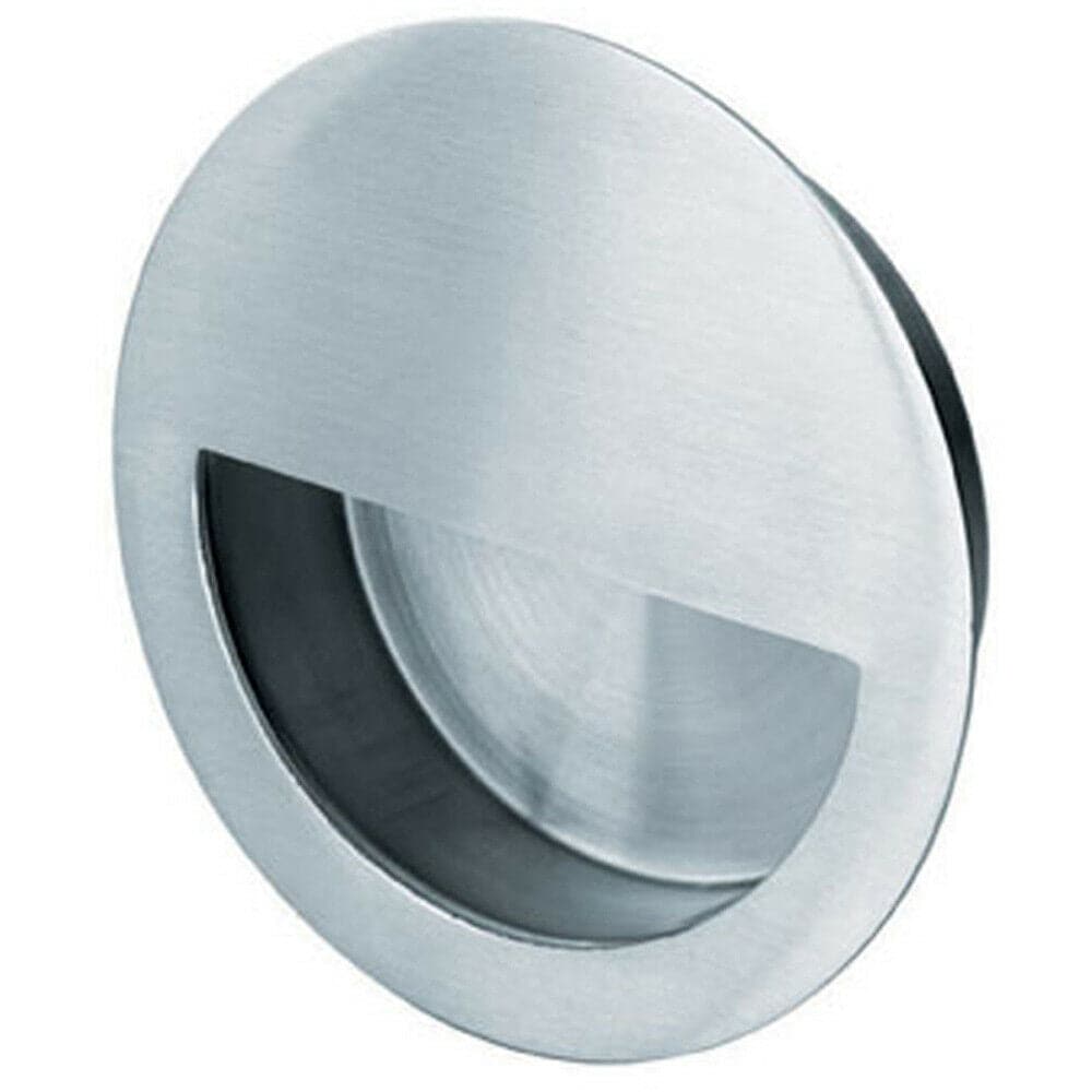 Loops Circular Low Profile Recessed Flush Pull 90mm Diameter Satin Stainless Steel in Metallics