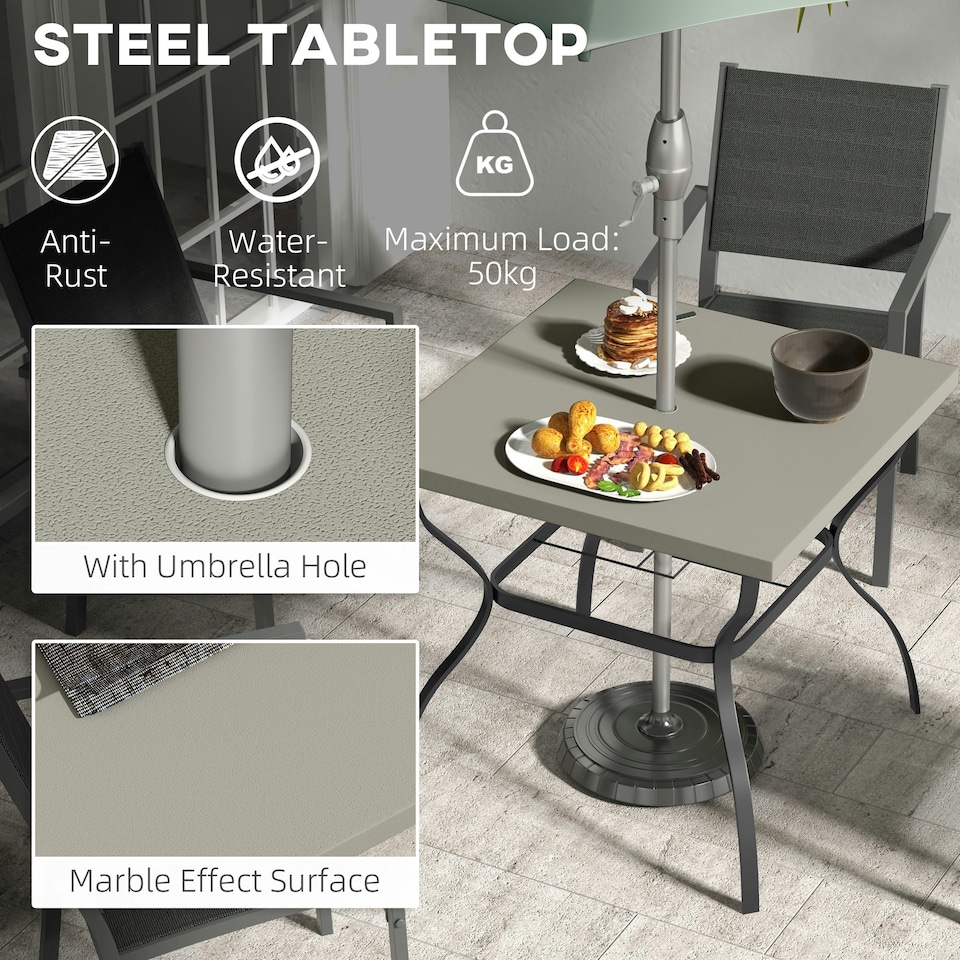 image 1 of Outsunny Garden Dining Table w/ Umbrella Hole, Dining Table for 4