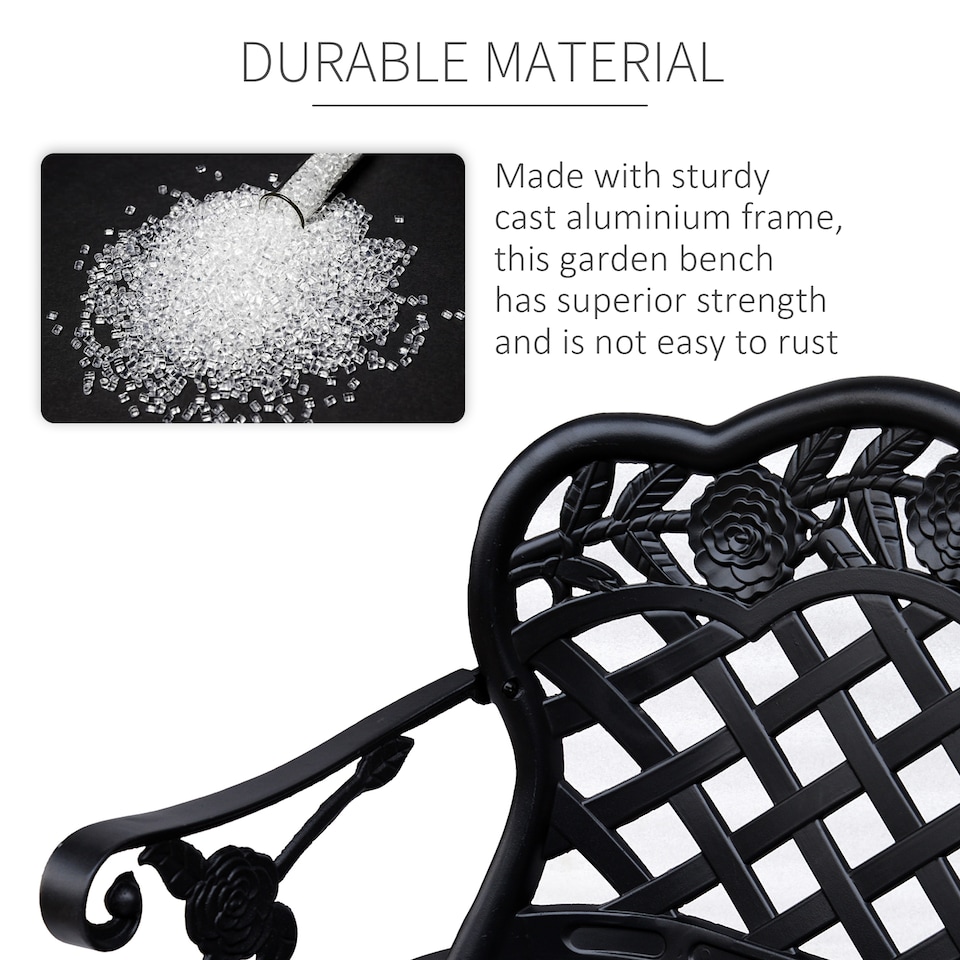 image 1 of Outsunny Cast Aluminium Garden Bench Outdoor Patio 2 Seater High Back Chair Armrest Antique Style Black