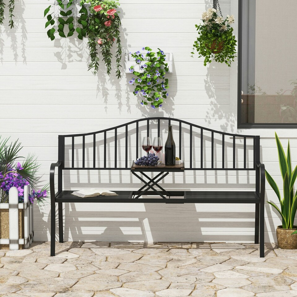 image 1 of Outsunny Outdoor Metal Frame 2 Seater Bench Patio Park Garden Seating Chair