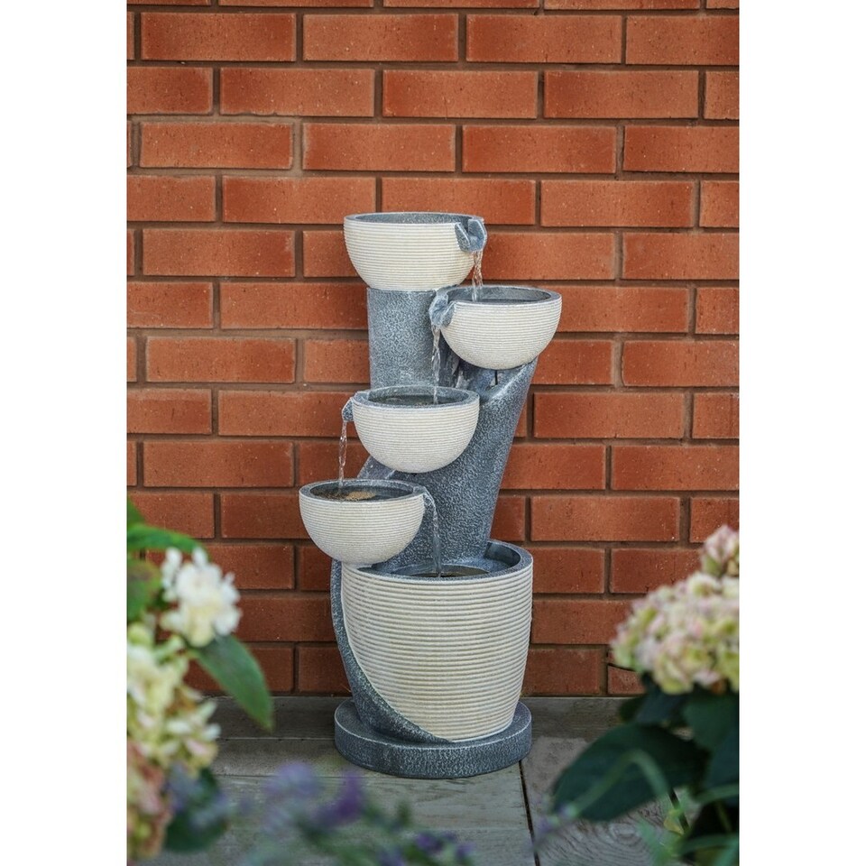 image 1 of Outdoor Cascading Bowl Water feature - Cement - L37 x W47 x H84 cm - Black