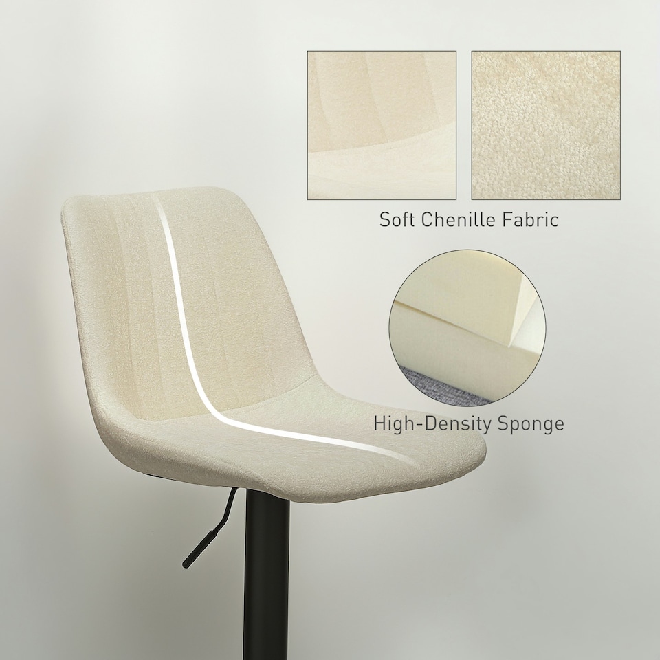 image 1 of HOMCOM Bar Stools Set of 2 Adjustable Swivel Bar Chairs with Backrest Cream | Beige