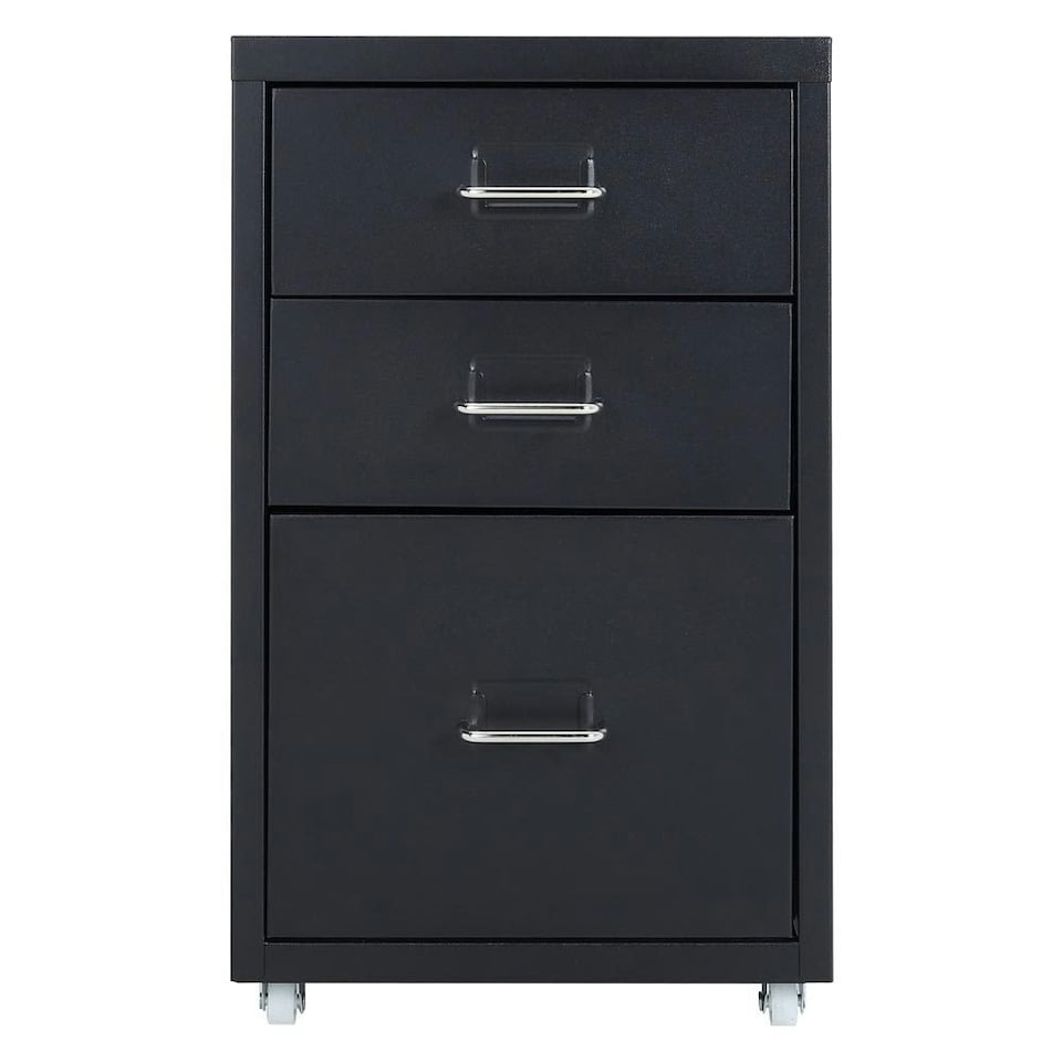 image 1 of Living and Home Vertical File Cabinet with Wheels - Black