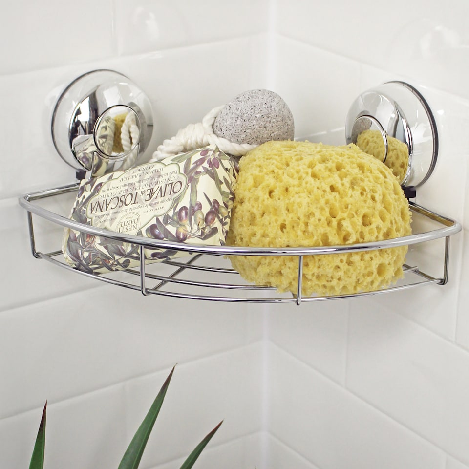 image 1 of Showerdrape Suctionloc Chrome Suction Wall Mounted Corner Basket | Chrome | Chrome | 1