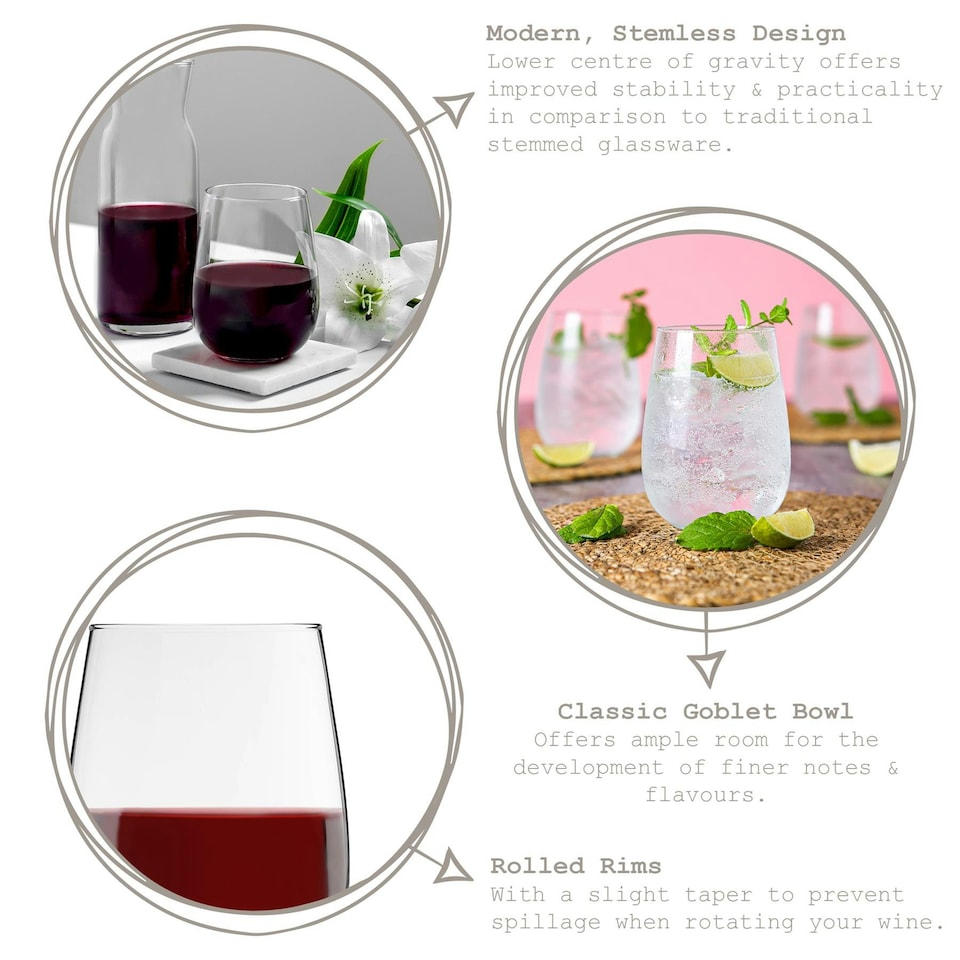 image 1 of LAV Gaia Stemless Red Wine Glasses - 475ml - Clear - Pack of 6 Clear