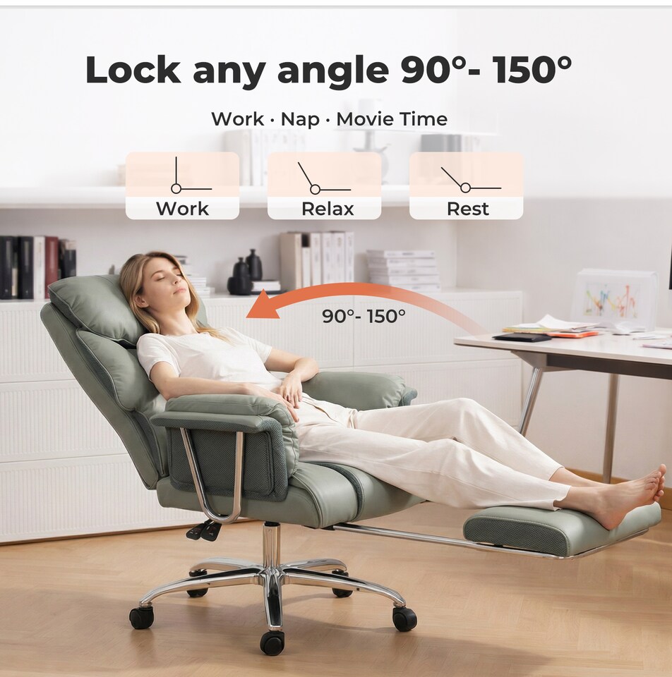 image 1 of Heavy Duty Executive Office Chair Wide Spring Cushion Recliner with Footrest | Green | Green