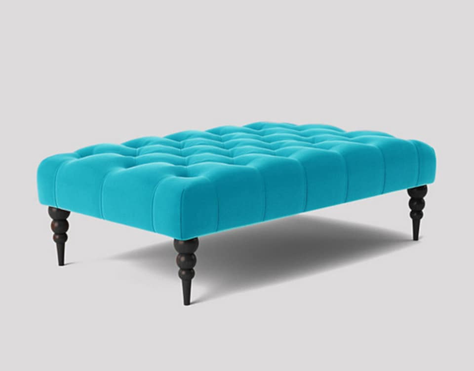 image 1 of Alyana 180cm Rectangle Ottoman Bench with Wooden Legs- Teal Plush Velvet Chesterfield Upholstered Footstool