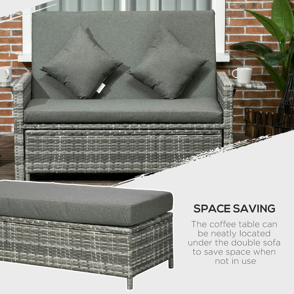 image 1 of Outsunny Garden Rattan Furniture Set 2 Seater Patio Sun Lounger Daybed Sun Bed