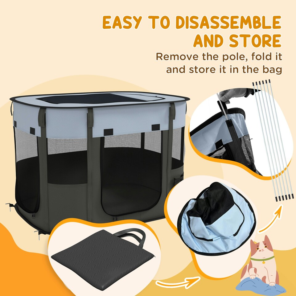 image 1 of PawHut Portable Dog Pen for Puppies, Rabbits, Kittens, Guinea Pigs - Grey