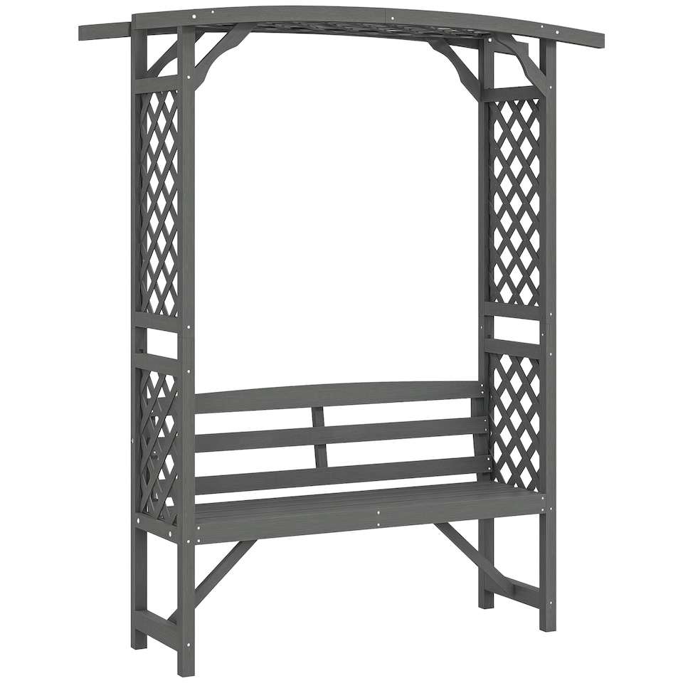 image 1 of Outsunny Garden Bench, Arch Pergola with Natural Wooden Garden Arbour with Seat for VinesClimbing Plants for Outdoor Space, Grey | Grey