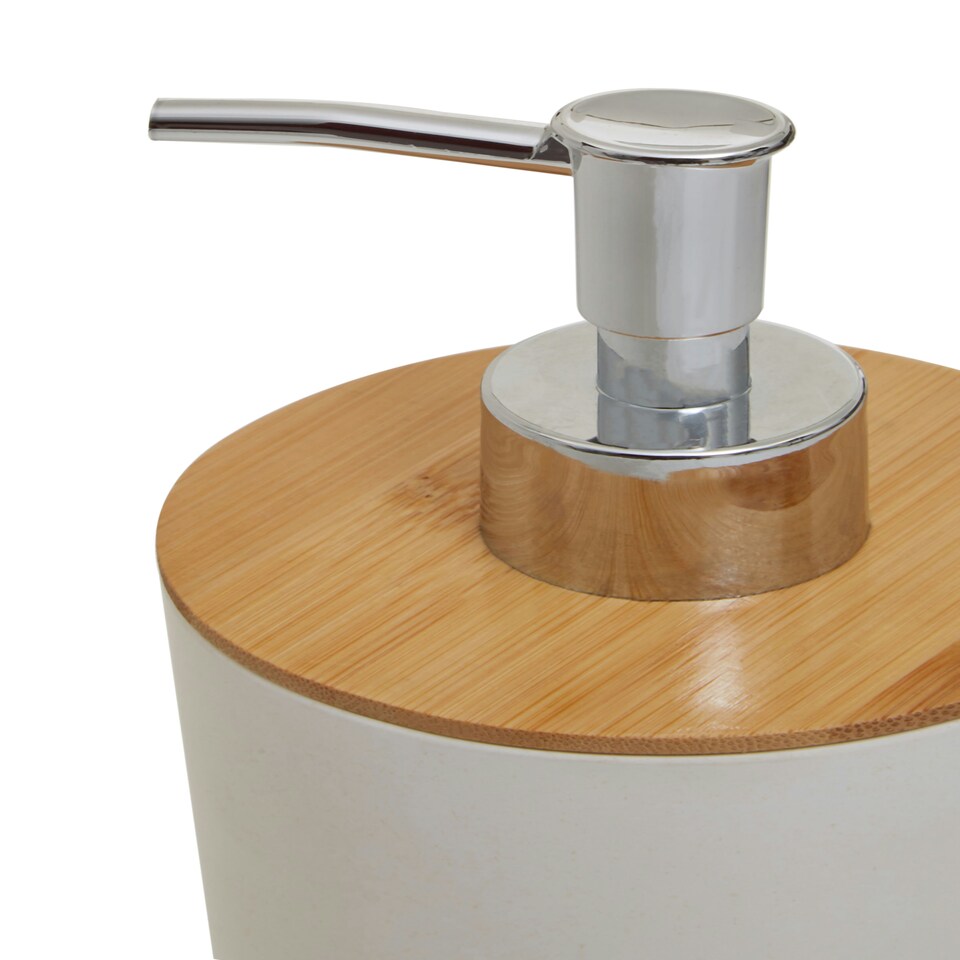 image 1 of Interiors by Premier 500ml White Hand Lotion Pump Dispenser, Sleek Bamboo Fibre Soap & Lotion Dispenser For Bathroom or Kitchen