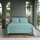 image 2 of Luxury Satin Stripe T250 Cotton Rich Soft Flat Sheet Bed Linen | Blue | Aqua | Double