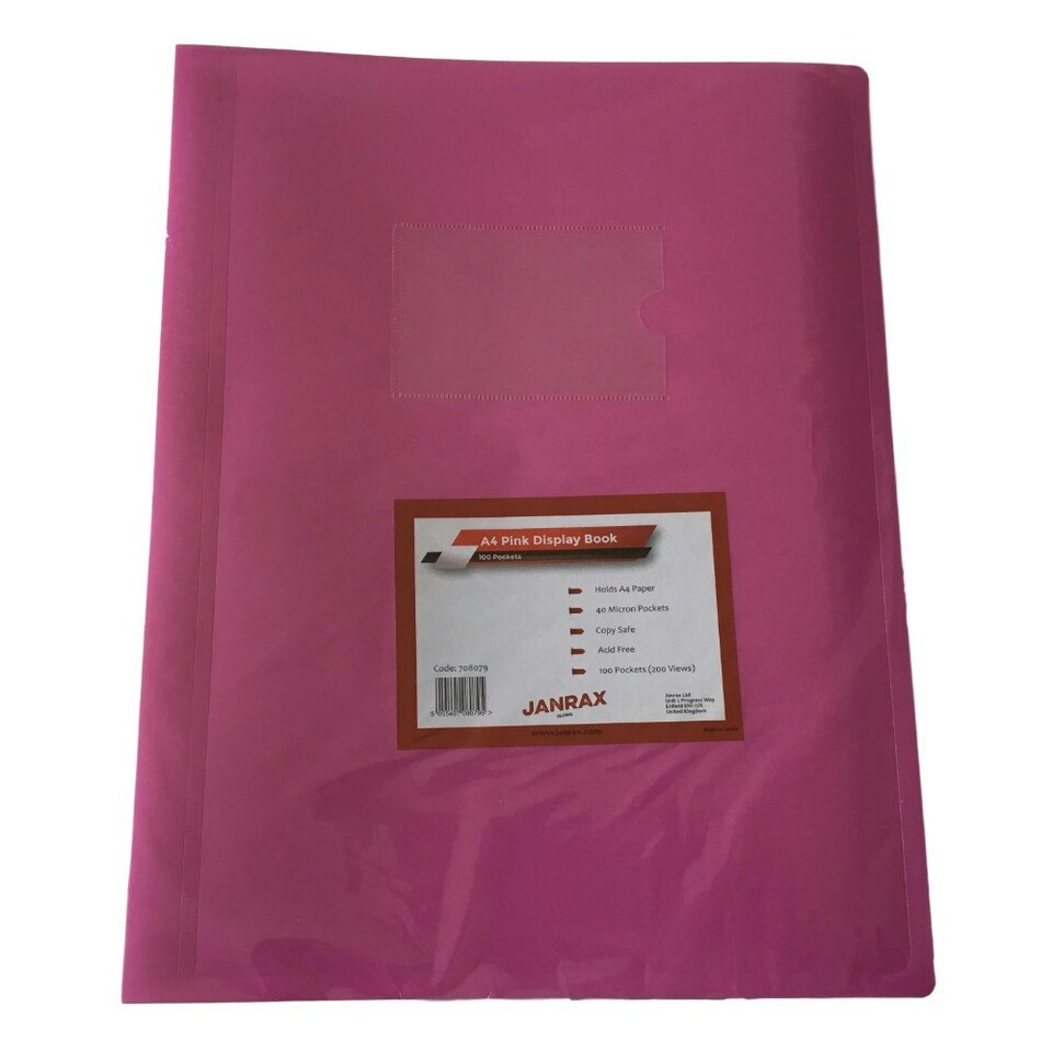 image 1 of A4 Pink Flexible Cover 100 Pocket Display Book