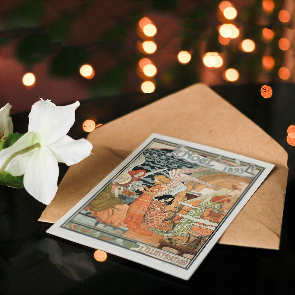 image 1 of Eugene Grasset Art Card Vintage Art Nouveau Newspaper Christmas Cover