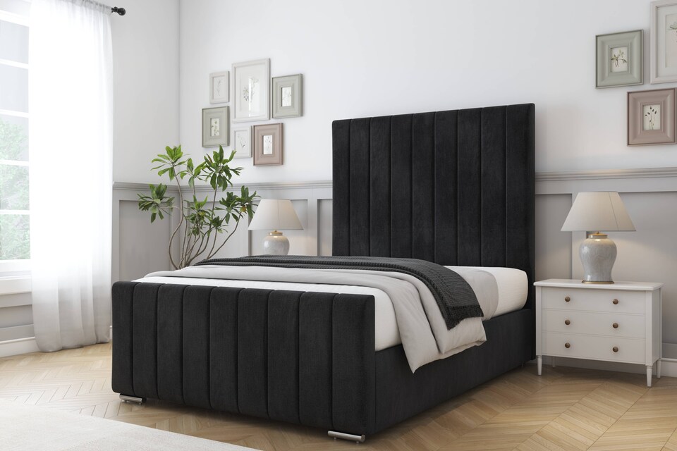 image 1 of Sloomy California Black Naples Bed Frame With 50" Upholstered Headboard 4'6 Double