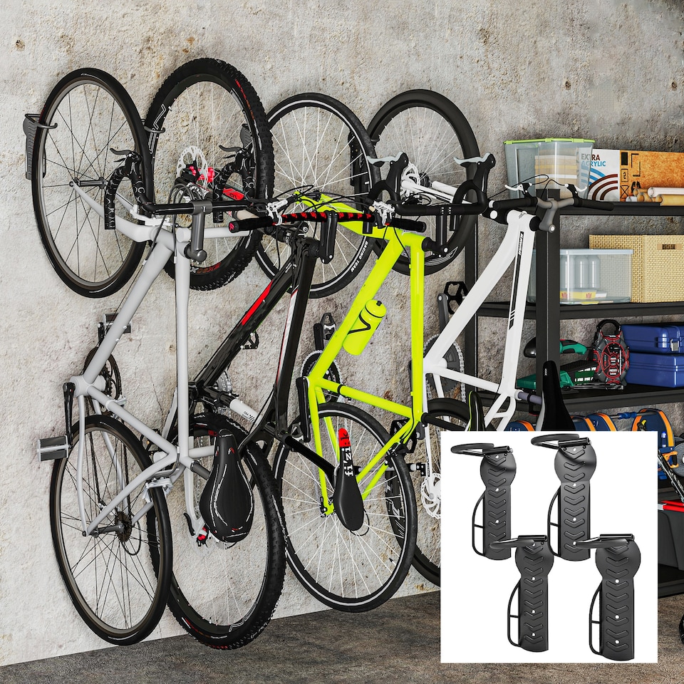 image 1 of SPORTNOW 4 Pack Bike Rack, Wall Mounted Bike Hooks for Garage