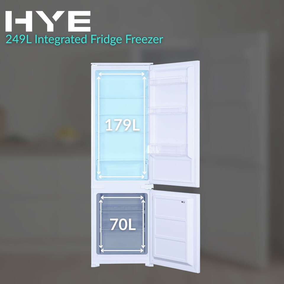 image 1 of HYE 70-30 Integrated Fridge Freezer, 249 Litre, 54cm, White - RF01BIUCFF249W01