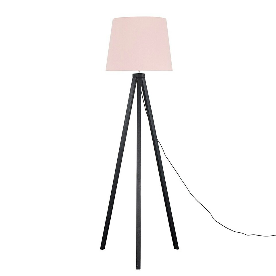 image 1 of ValueLights Modern Black Wood Tripod Design Floor Lamp With Pink Shade