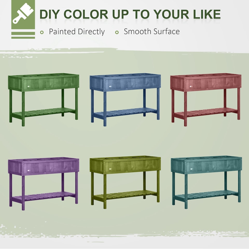 image 1 of Outsunny Wooden Herb Planter Stand 8 Cubes Bottom Shelf Raised Bed Natural