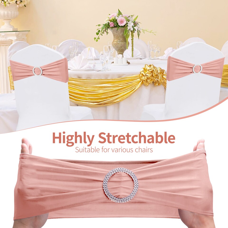 image 1 of 13"x5" Spandex Chair Bands with Slider Buckle, Elastic Chair Sash - 10pcs
