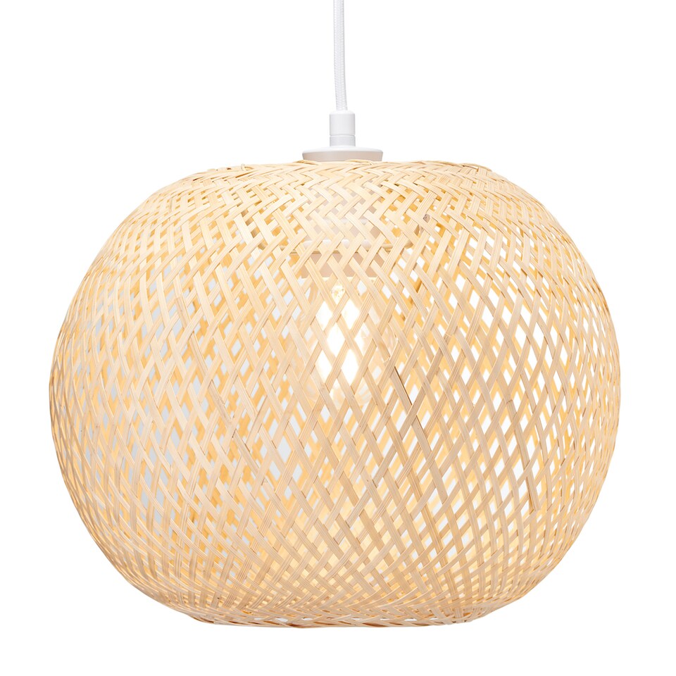 image 1 of Modern Spherical Cage Design Bamboo Strapping Pendant Lamp Shade | Brown