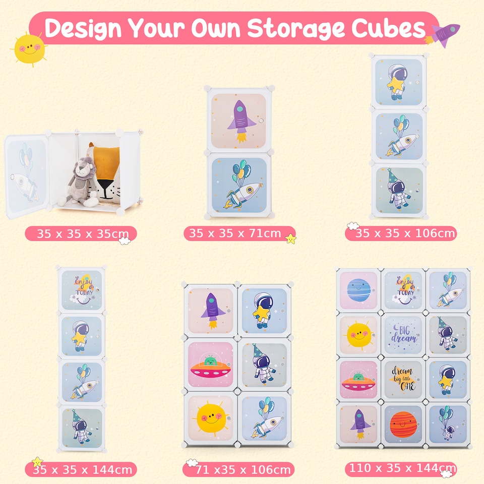 image 1 of COSTWAY Portable Children Wardrobe 12 Cubes Kid Closet White | White