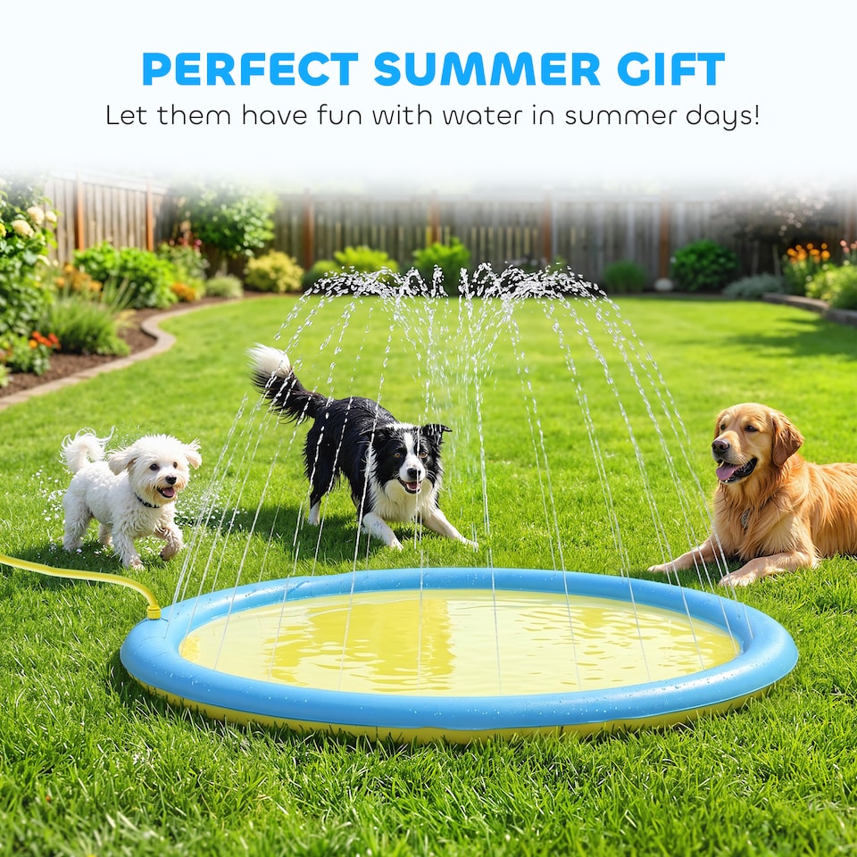 image 1 of PawHut 150 cm Splash Pad Sprinkler for Pets Dog Non-slip Outdoor Yellow