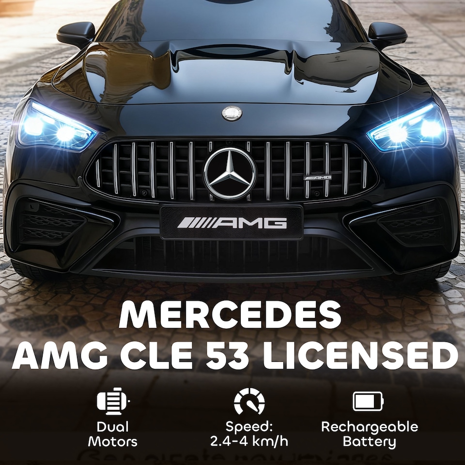 image 1 of AIYAPLAY Licensed Mercedes AMG CLE 53 Kids Electric Car, 12V Ride On Car with Dual Motors, Remote Control, Suspension, LED Lights, Music and Assist Wheels for 3-6 Years Old | Black