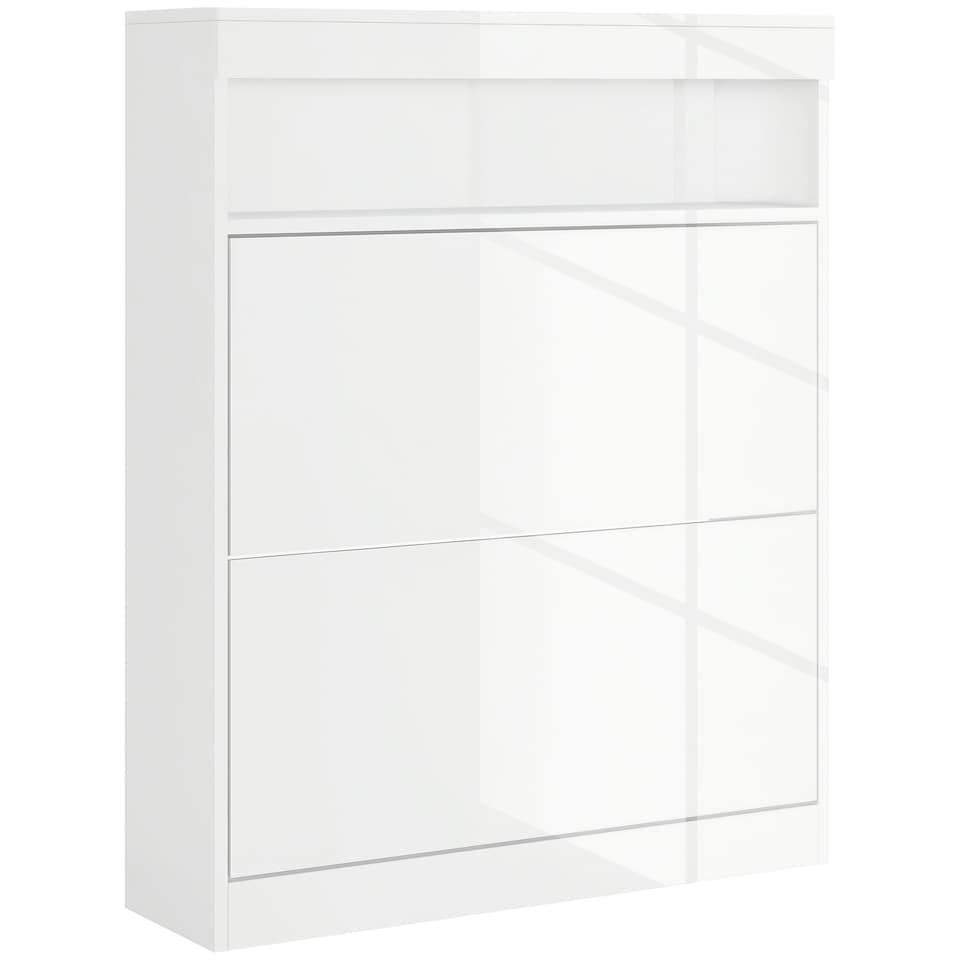 image 1 of HOMCOM Wall Mounted or Freestanding Shoe Cabinet with 2 Flip Drawers, White