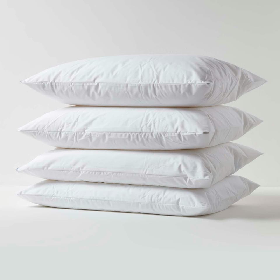 image 1 of Homescapes Waterproof Pillow Protectors Standard Size - Pack of 4 | White | Standard