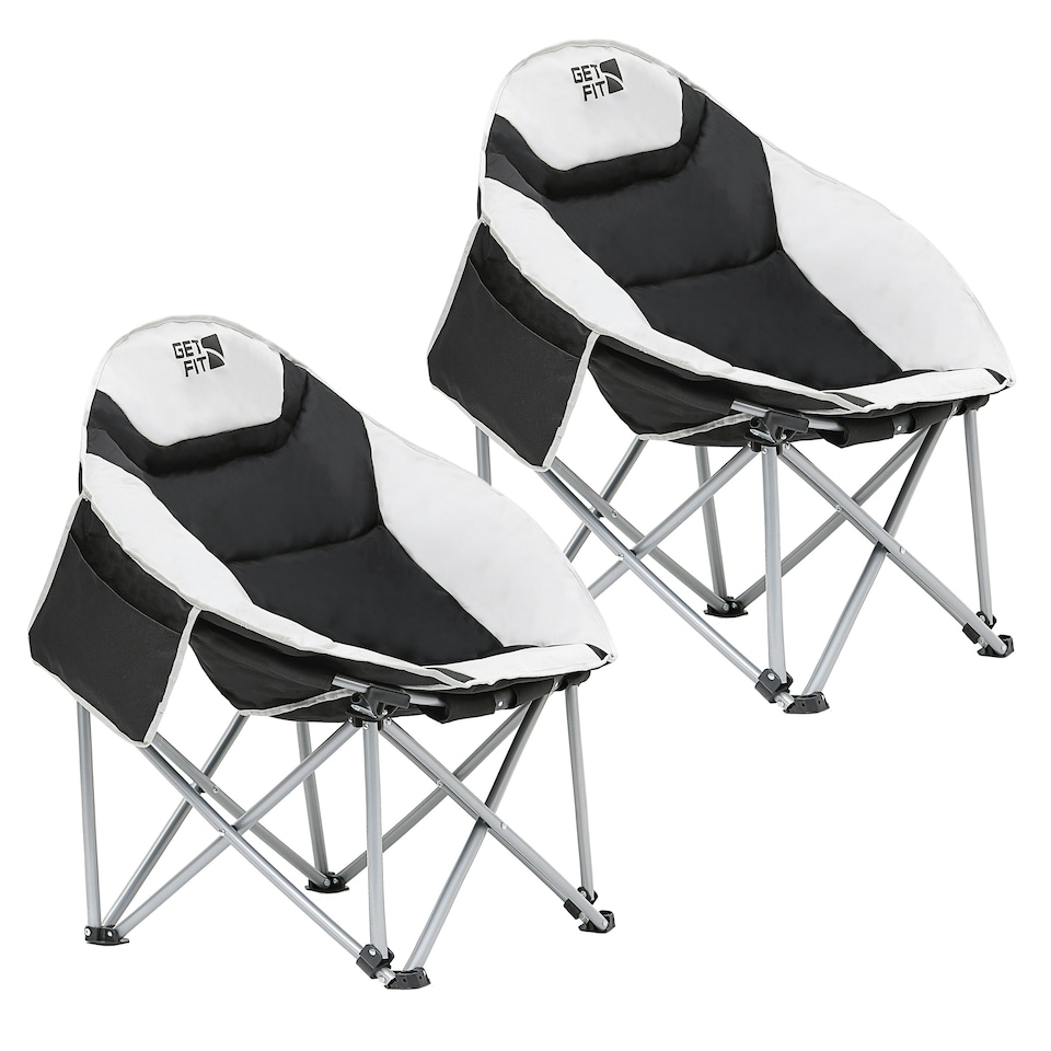 image 1 of Get Fit Moon Camping Chair - Portable Outdoor Premium Folding Chair With Magazine Pocket, Cup Holder & Carry Bag - Capacity 130Kg - 2 Pack | Grey | 2