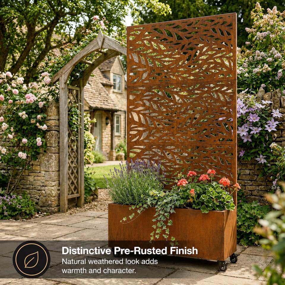 image 1 of Nicoman Metal Privacy Screen with Planter Pot Leaf Pattern