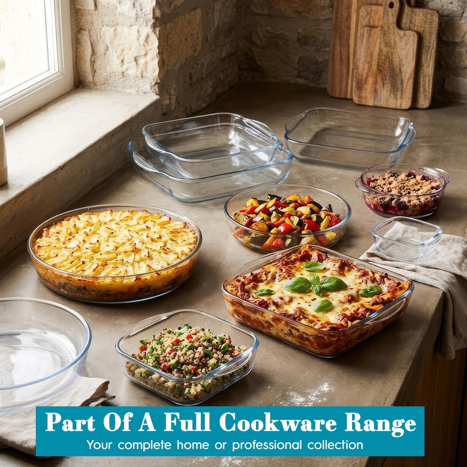 image 1 of Argon Tableware 2pc Square Glass Oven Dish Set - 2 Sizes - Baking Roasting Casserole Dishes for Lasagne Pasta Meat & Vegetables
