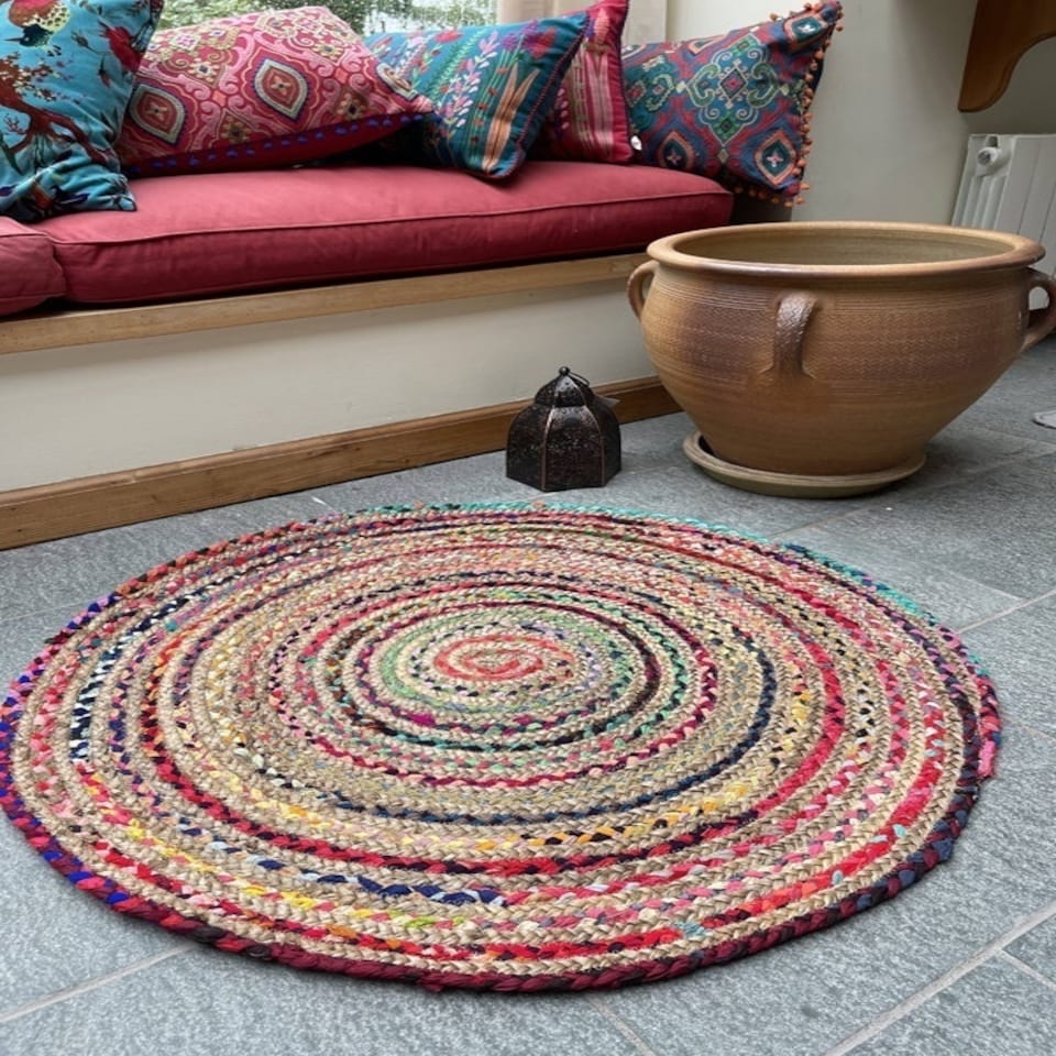 image 1 of MISHRAN Round Rug Hand Woven with Braids - Jute - L60 x W60 - Multicolour Multi
