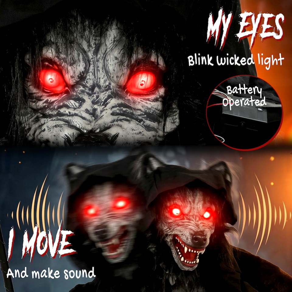 image 1 of HOMCOM Halloween Standing Werewolf Animated Decoration with Light-Up Eyes
