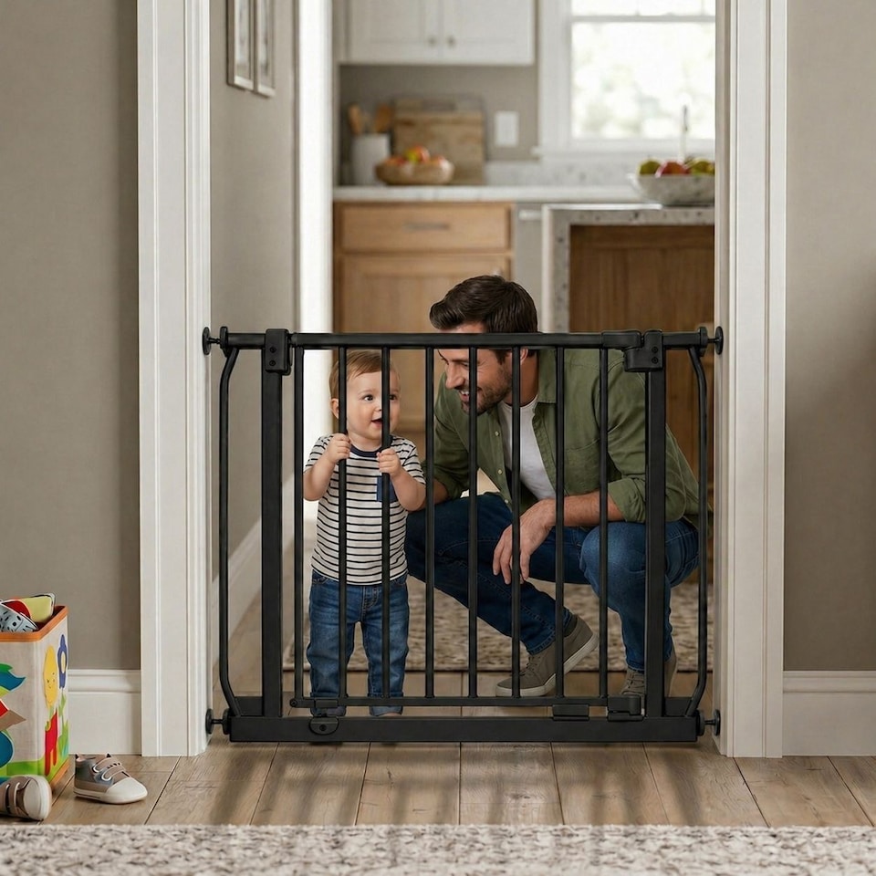 image 1 of Safetots Elite Pressure Safety Gate, 207cm - 216cm, Matt Black, Pressure Fit Stair Gate, Baby Gate for Doors Hallways and Spaces, Safety Barrier, Easy Installation